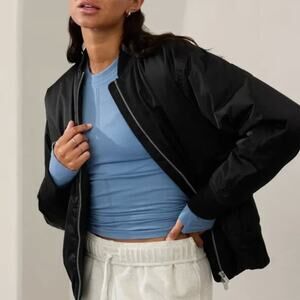 Athleta Sateen Bomber Jacket Black Size Medium Tall